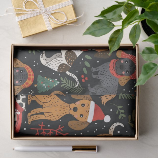 Papel De Seda Padrão de Cães de Natal (Presente)