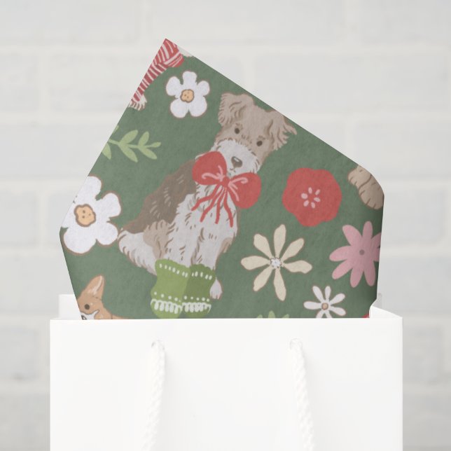Papel De Seda Padrão de Cães de Natal Fofos (Sacola de presentes)