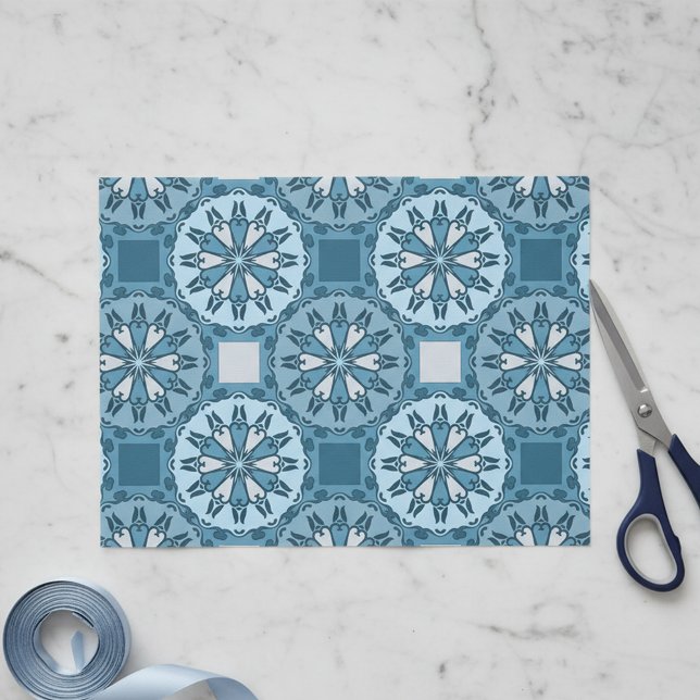 Papel De Seda Padrão de Caleidoscópio Mosaico Azul congelado (Criador carregado)