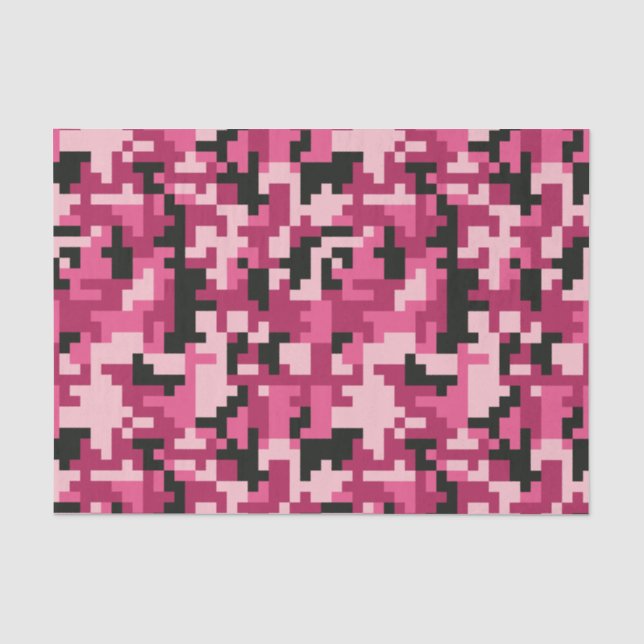 Papel De Seda Padrão de camuflagem pixel rosa e preto (Frente )