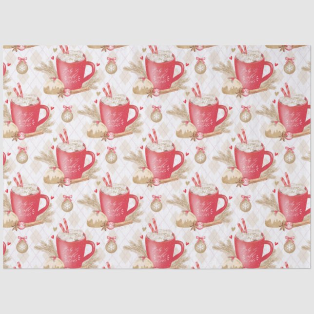 Papel De Seda Padrão de Caneca de Cacau Natal Vermelho (Frente )