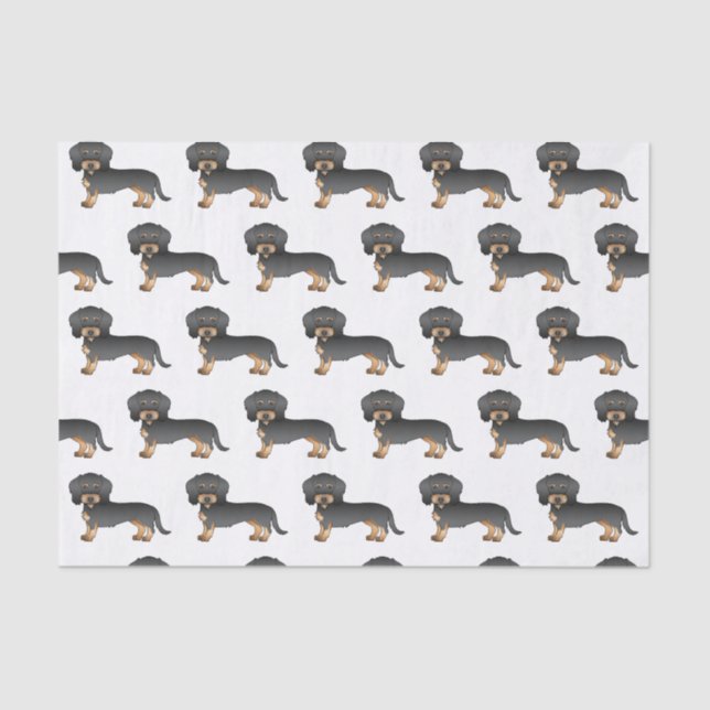 Papel De Seda Padrão De Cão De Dachshund Com Cabelo Preto E Cano (Frente )