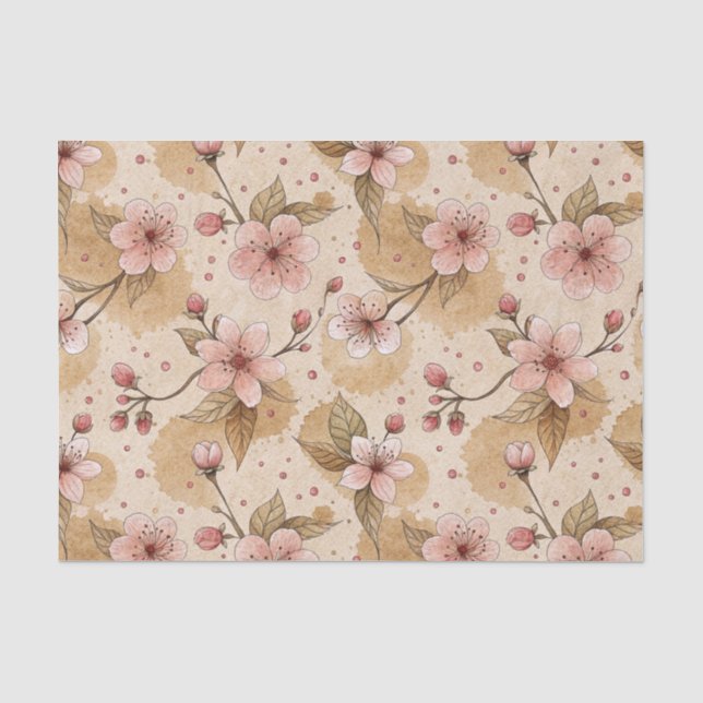 Papel De Seda Padrão de Capa de Café Flor de Cerejeira (10) (Frente )