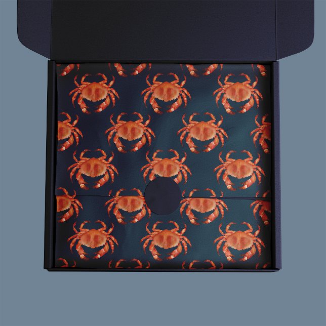 Papel De Seda Padrão de Caranguejos à Beira-Mar (Brown crab tissue paper on navy blue background)