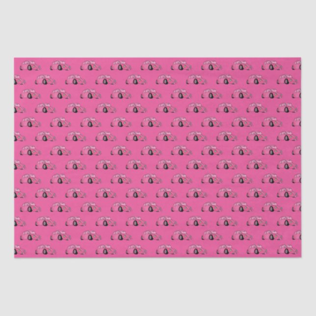 Papel De Seda Padrão De Carro Clássico Retro-Rosa Magenta (Frente )