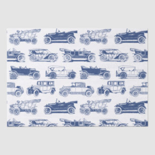 Papel De Seda Padrão de Carro vintage Branco Azul do Antigo Temp