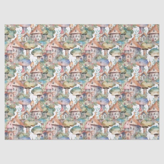 Papel De Seda Padrão de Casa de Cogumelo Caprichosa (3) (Frente )