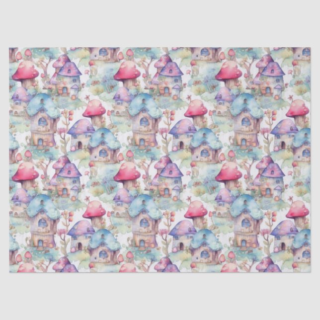 Papel De Seda Padrão de Casa de Cogumelo Caprichosa (6) (Frente )