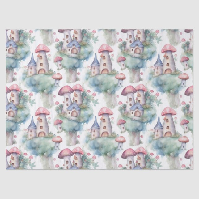 Papel De Seda Padrão de Casa de Cogumelo Caprichoso (10) (Frente )
