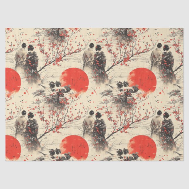 Papel De Seda Padrão de Casal de Quimono Romântico Sakura (3) (Frente )