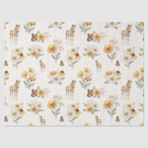 Papel De Seda Padrão de Cavalo e Borboleta de Flor Silvestre Vin