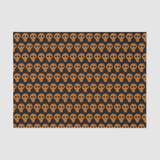Papel De Seda Padrão de Caveira Laranja do Halloween Preto (Frente )
