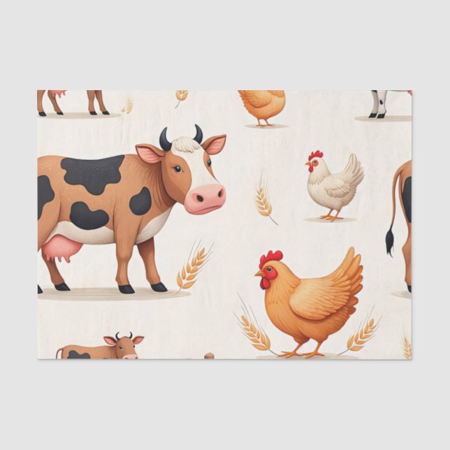 Papel De Seda Padrão de Celeiro de Animais de Fazenda Fofos (Frente )