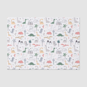 Papel De Seda Padrão de Cena do Pastel Dinossauro Divertido