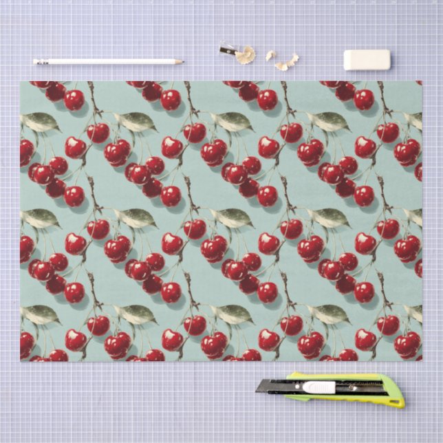 Papel De Seda Padrão de Cereja Retro em Decoupage (Arte )