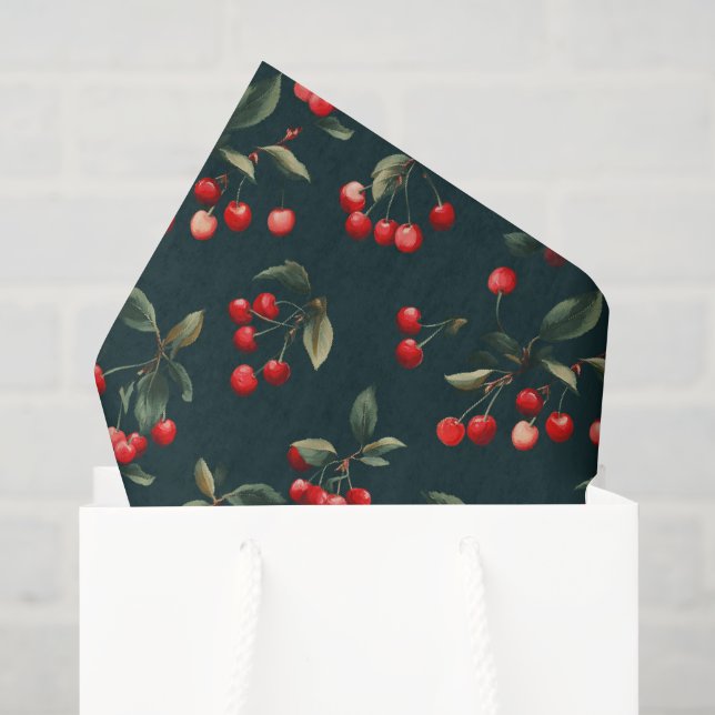 Papel De Seda Padrão de Cerejas Vermelhas Elegantes Decoupage (Sacola de presentes)