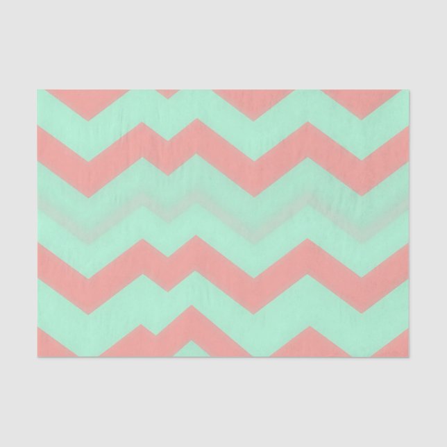 Papel De Seda Padrão de Chevron Coral Mint (Frente )