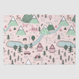 Papel De Seda Padrão de Cidade da Fazenda escandinava rosa
