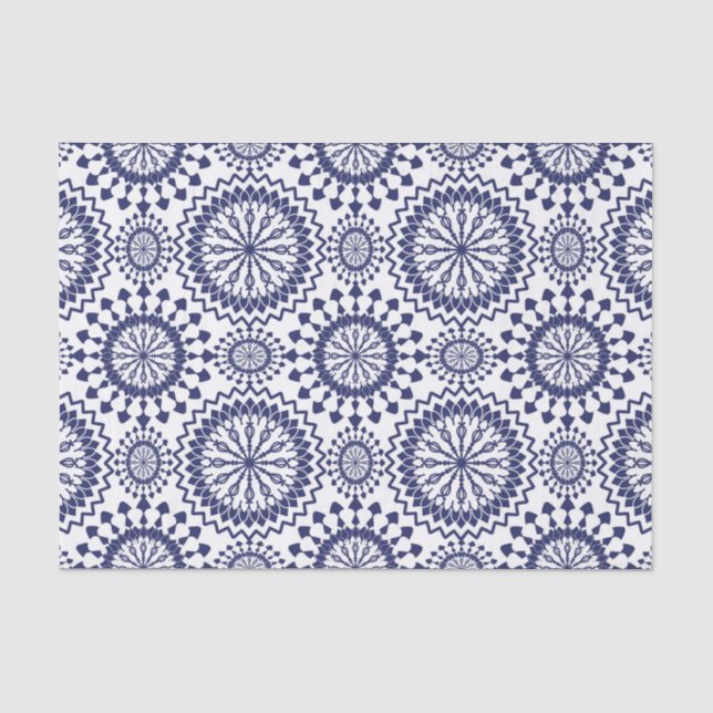 Papel De Seda Padrão de Círculo Branco Azul Marinho (Frente )