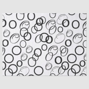 Papel De Seda Padrão de Círculo Preto e Branco Abstrato