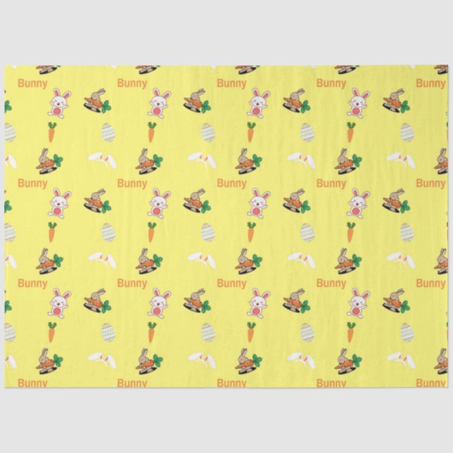 Papel De Seda Padrão de coelho & cenouras em amarelo (Frente )