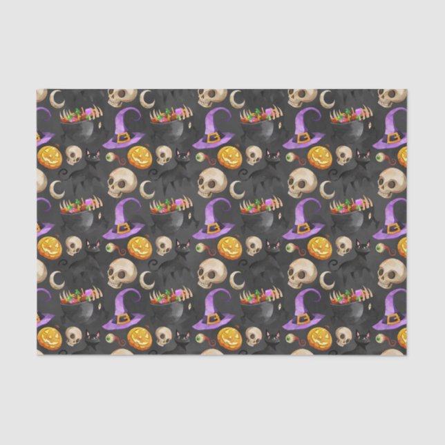 Papel De Seda Padrão de Coisas do Halloween (Frente )