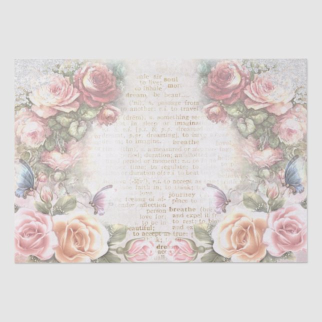 Papel De Seda Padrão de Colagem de Rosas do chique (Frente )
