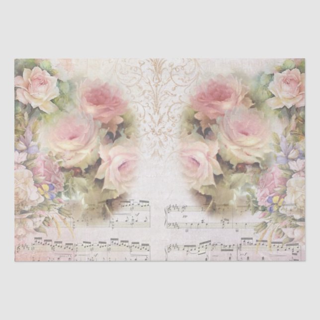 Papel De Seda Padrão de Colagem de Rosas do chique (Frente )