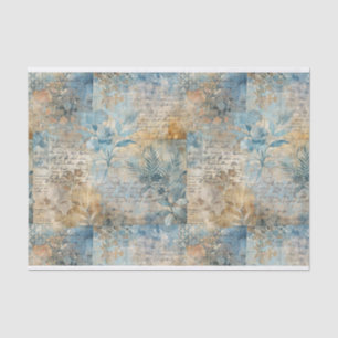 Papel De Seda Padrão de Colagem Floral do Vintage Blue e Sepia #