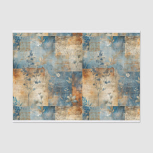 Papel De Seda Padrão de Colagem Floral do Vintage Blue e Sepia #