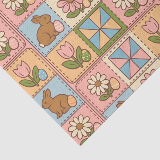 Papel De Seda Padrão de Colcha de Coelhinho Feliz da Páscoa Fofa (Detalhes)