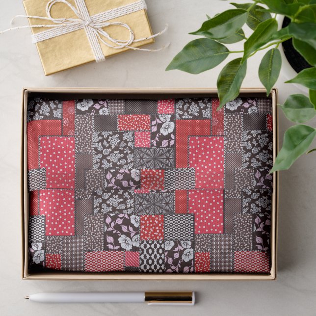 Papel De Seda Padrão de Colcha Floral de Patchwork Retrô (Presente)