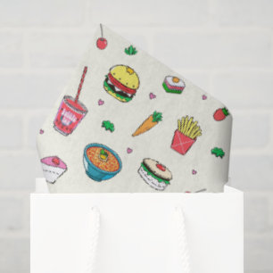 Papel De Seda Padrão de Comida colorido bonito em branco