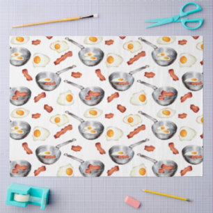 Papel De Seda Padrão de Comida de Bacon e Ovos no Café da Água