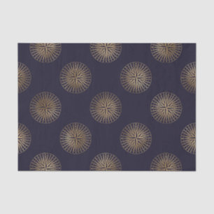 Papel De Seda Padrão de Compass Náutico do Vintage Negro e Doura