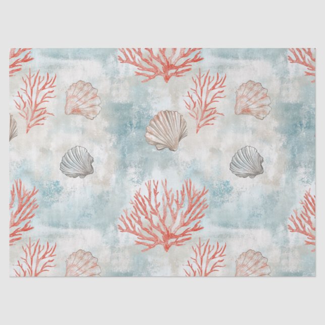 Papel De Seda Padrão de Concha Aquática de Casa de Praia (Frente )