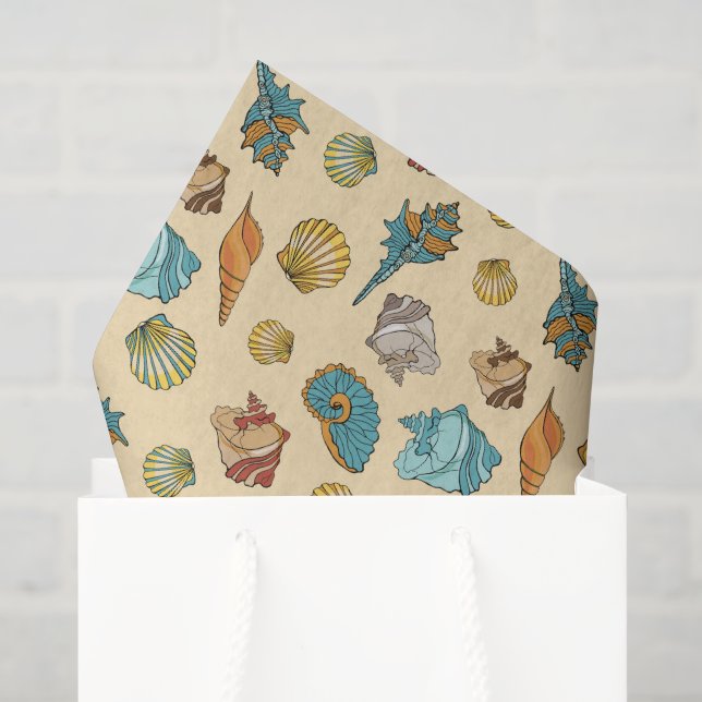 Papel De Seda padrão de conchas de praia fofas (Sacola de presentes)