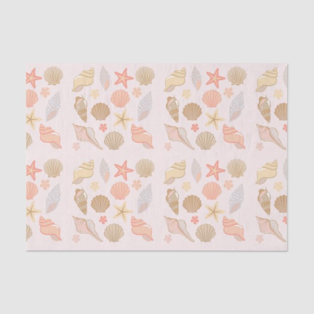 Papel De Seda Padrão de Conchas Rosadas (Frente )