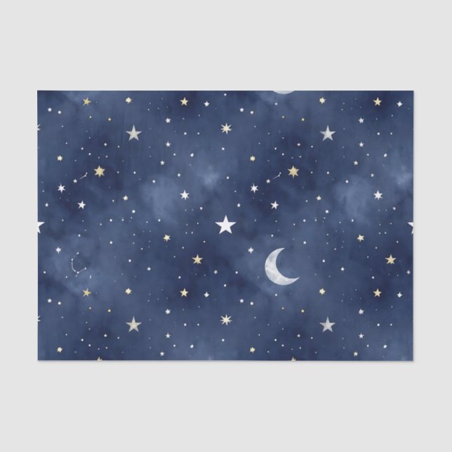 Papel De Seda Padrão de Constelações da Lua da Noite Estrelada (Frente )