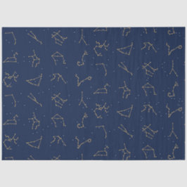 Papel De Seda Padrão de Constelações Zodiac Azul Dourado e Marin