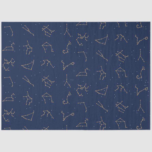 Papel De Seda Padrão de Constelações Zodiac Azul Dourado e Marin (Frente )