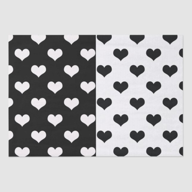 Papel De Seda Padrão de Coração de Amor Branco Negro (Frente )