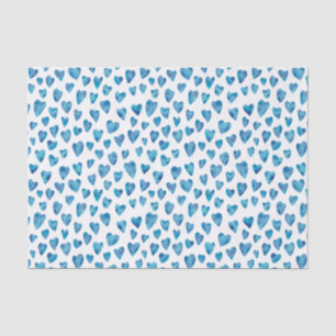 Papel De Seda Padrão de coração de amor em aquarela azul