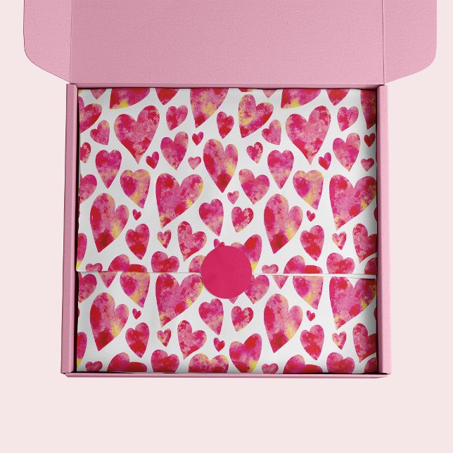 Papel De Seda Padrão de coração de amor rosa quente (Pink love heart pattern tissue paper)