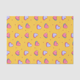 Papel De Seda Padrão de Coração de Dia dos Namorados Amarelo Fof