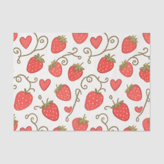 Papel De Seda Padrão de Coração de Morango Fofo e Caprichoso