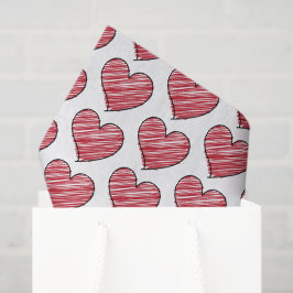 Papel De Seda Padrão de Coração Rabiscado Vermelho Desenhado à M