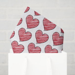Papel De Seda Padrão de Coração Rabiscado Vermelho Desenhado à M