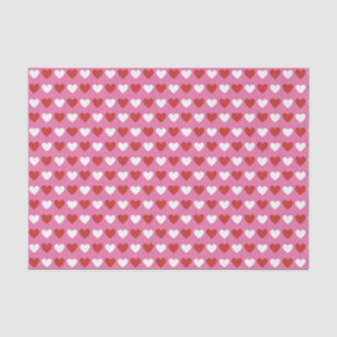 Papel De Seda Padrão de Corações Branco e Vermelho Chic em Rosa