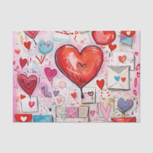 Papel De Seda Padrão de Corações Cômicos e Letras de Amor